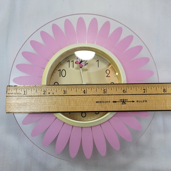 Sterling & Noble Daisy Wall CLOCK Pink Flower Butterfly Second Hand 8" Battery - Picture 3 of 9
